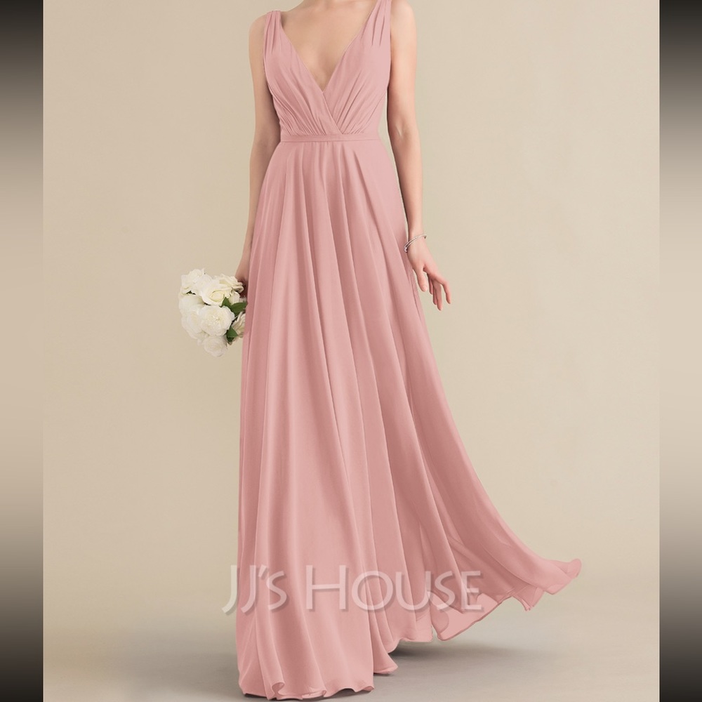 JJ's House Blush Bridesmaid Dress A-Line V-Neck Floor Length Chiffon Sz US 2